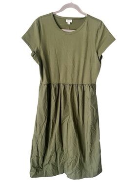J. Crew Dress Women's Large Olive Green Mixy Cotton Modest Forest Fairy Boho NWT